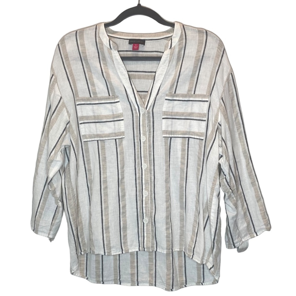 Vince Camuto Linen Stripe Button Down Shirt Size Medium - Picture 2 of 14